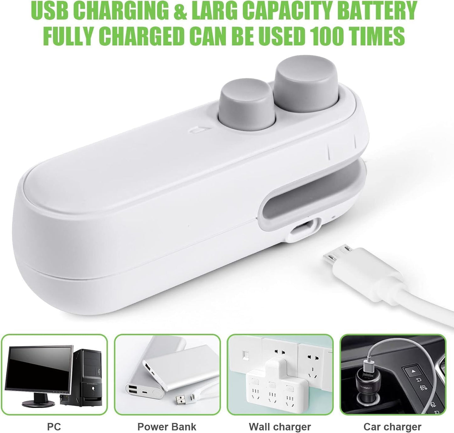 Portable 2 in 1 USB Rechargeable Magnetic Sealer.