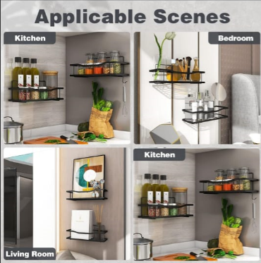 BESTINO Home Storage Organiser Black Shower Storage Box Aluminum Alloy Wall Mounted Shower Caddy for indoor Shower Strong Adhesive No Drilling Required Easy to install .