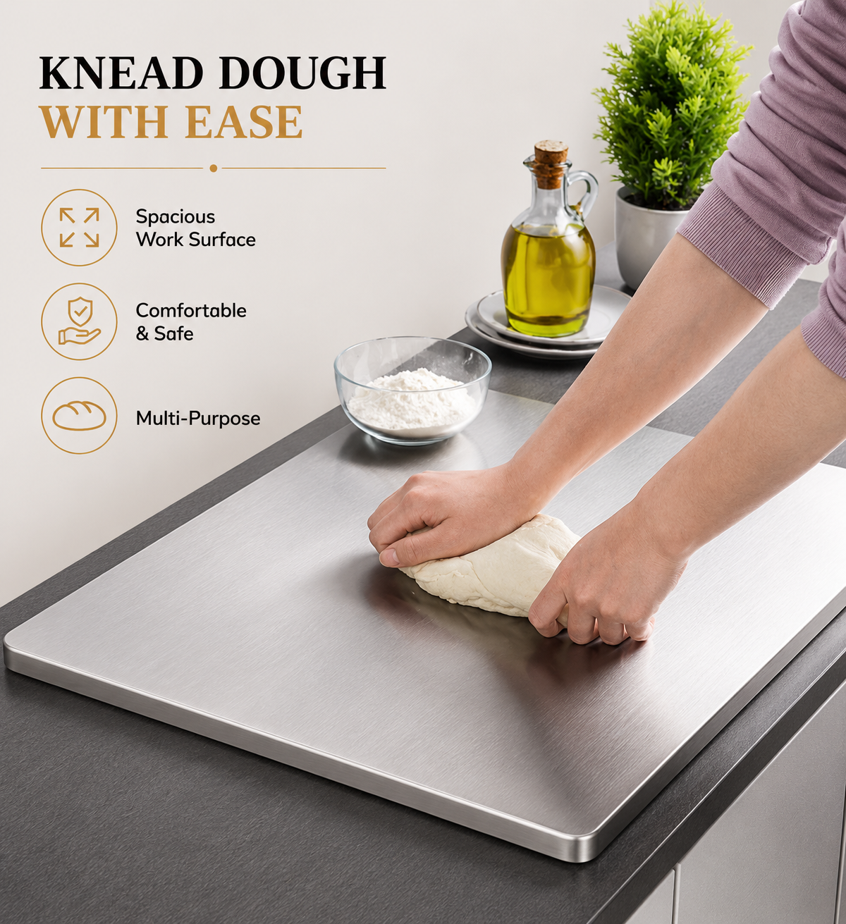 Stainless Steel Chopping Board & Kitchen Countertop - 41 x 31 Cm (Original Big Size).
