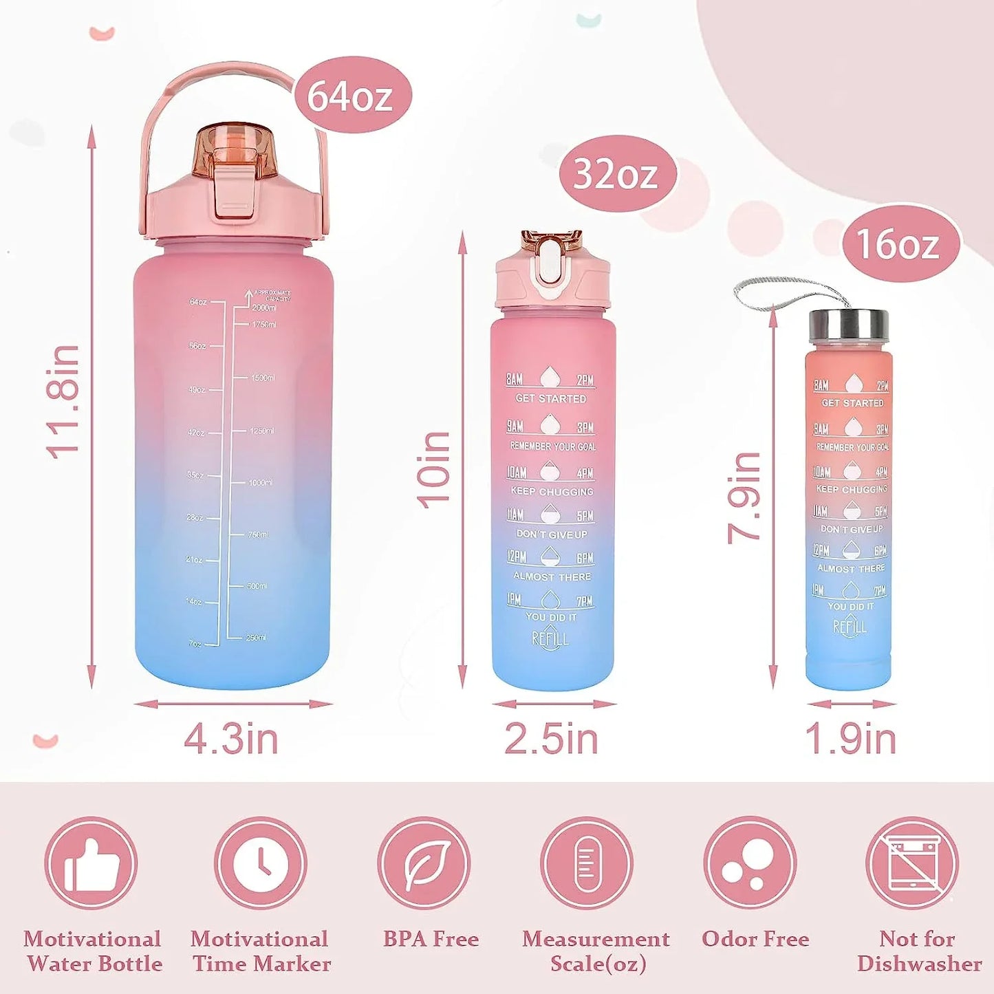 3 Pcs Leakproof Water Bottles