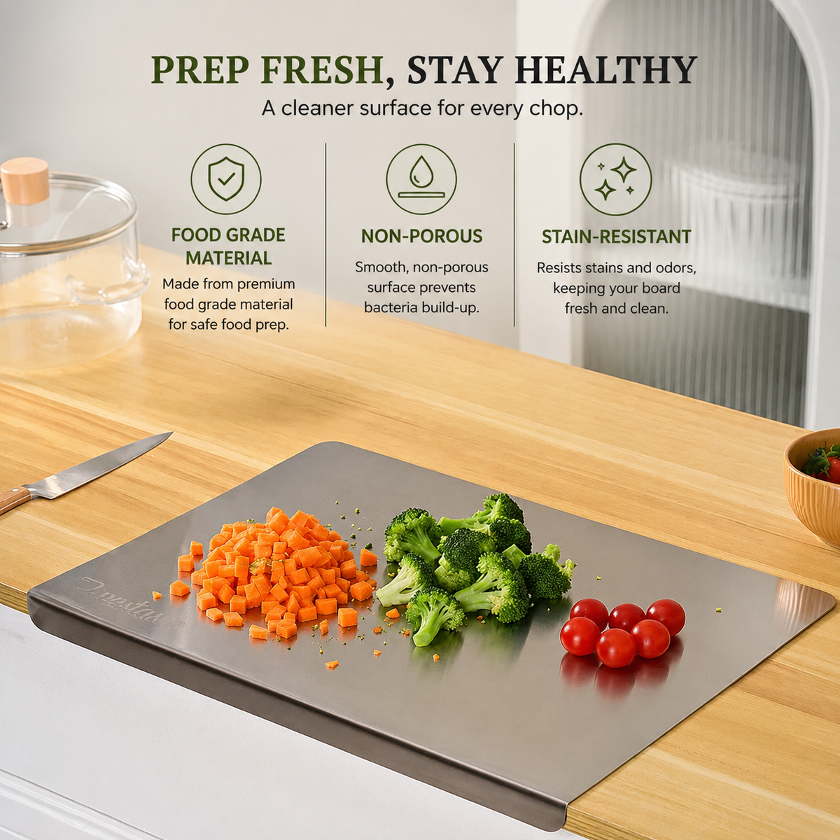 Stainless Steel Chopping Board & Kitchen Countertop - 41 x 31 Cm (Original Big Size).