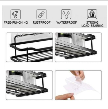 BESTINO Home Storage Organiser Black Shower Storage Box Aluminum Alloy Wall Mounted Shower Caddy for indoor Shower Strong Adhesive No Drilling Required Easy to install .
